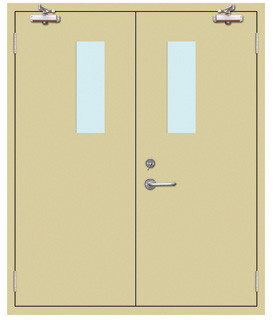 鋼質(zhì)雙開帶玻璃隔熱防火門